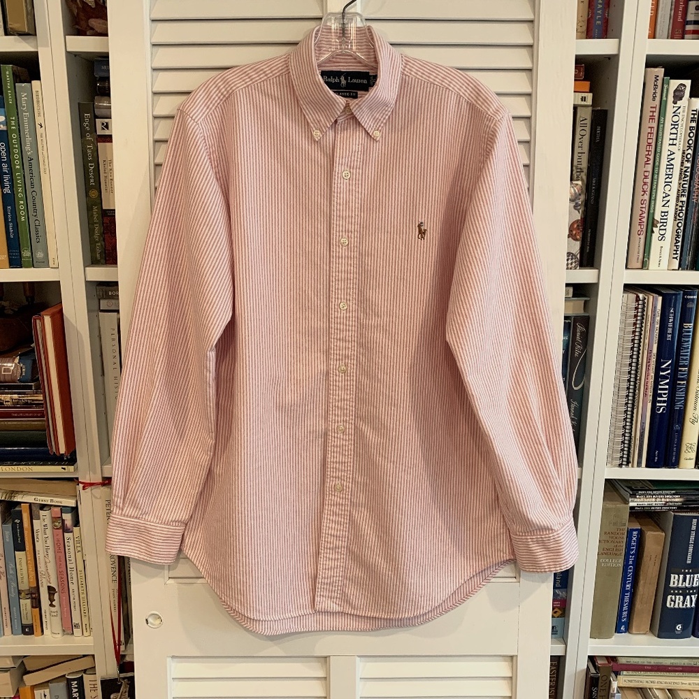 Ralph Lauren Pink White Striped Cotton Classic Fit Long Sleeve Shirt 15/32-33